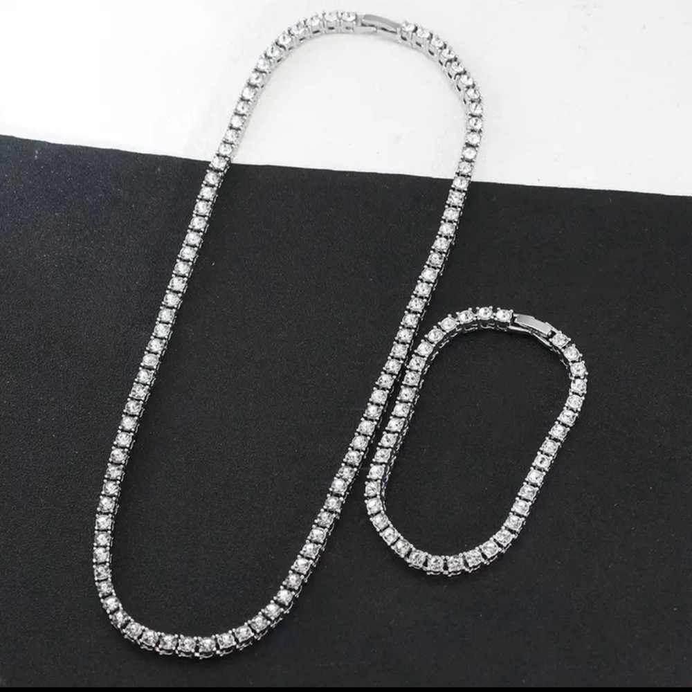 Ice Crystal Tennis Bracelet and Necklace